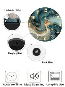 1pc Silent Non-Ticking Wall Clock - Modern Marble Pattern Design, Navy Blue & Gold, Elegant Wooden Frame - Suitable For Living Room, Bedroom, Office, Kitchen - Provided In 10/12 Inch Sizes - Requires AA Battery (Battery Not Included) - Minimalist Home Decor, Abstract Pattern, High-Quality Craftsmanship, Fashionable Clock, Interior Designer's Choice - Multicolor - View 5