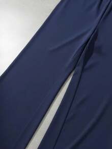 Calça Pantalona Cintura Alta Feminina em Helanca com Bolsos Conforto Luxuoso e Estilo Versátil - Azul 3697258 - Visão 7