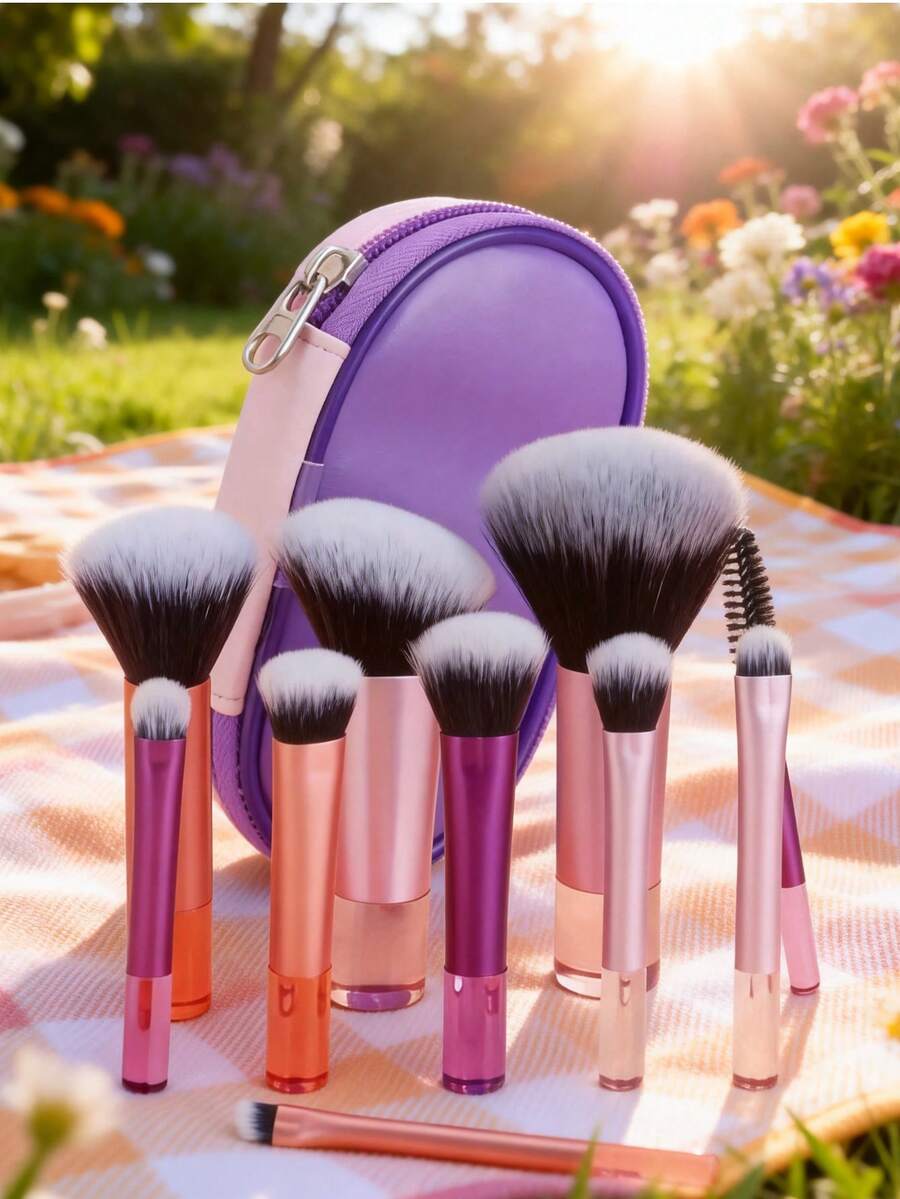 10pcs Makeup Brush Set, Soft & Fluffy, Professional Foundation, Powder, Eyeshadow Blending Makeup Brushes, Beauty Tools With Bag, Makeup Gift Set For Beginners, Colorful Handles, Soft Fibers, Portable Travel Kit, Vacation, Beach, Gift For Women & Girls - Multicolor - View 1