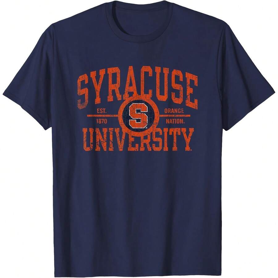 Syracuse Orange Exemplary Vintage Navy T-Shirt All Seasons,220g Pure Cotton Single-Sided Printed Crew Neck Short-Sleeved T-Shirt,Unisex Top,Base Layer - Màu 6 - Xem 1