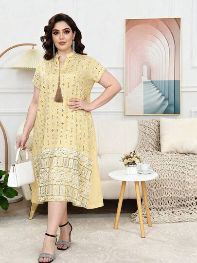 Vestido de estilo árabe con bordados y cuentas de talla grande, elegante escote en V, moda fresca y grácil, nuevo estilo 2026 para el Ramadán tradicional