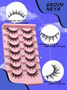 7对仿貂毛假睫毛，自然蓬松3D浓密型，柔软交叉纤长款，适合派对旅行妆容（MA08）假睫毛，睫毛，假睫毛，假睫毛 - 黑色 - 查看 5