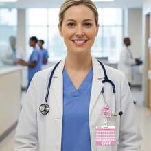 CNA Badge Reel And Buddy Pink Bow Retractable ID Nurses Badge Holder Acrylic Glitter Badge With Alligator Clip CNA Accessories For Work Gift For Hospital Coworkers Nursing - 細胞核 - 查看 2