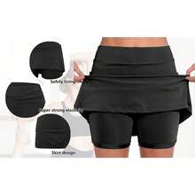 Women's 2‑In‑1 Yoga Skort – Choose Heather Grey Asymmetrical Skirt With Side Pocket, Orange Zip Pocket Sport Skort, Or Black Flat Skirt With Front Pleat & Boyshort Liner | Mid‑Rise Wide Waistband, Hidden Shorts For Coverage & Freedom Of Movement - màu đen - Xem 6