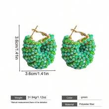 Bohemian Beaded Hoop Earrings, Handmade Crystal Chunky Hoop Earrings, Spring Vacation Boho Statement Jewelry For Beach & Summer Daily Wear - Multicolor - View 14