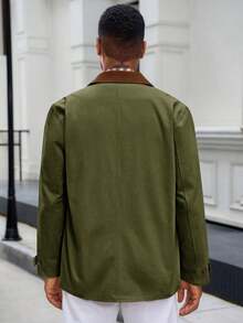 Runcati Chaqueta militar de algodón vintage para hombre, ligera, con botones, bolsillos y casual para exteriores, ideal para primavera - Verde militar - Ver 4