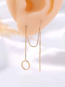 1 Pair Women's Elegant Minimalist Round Long Tassel Dangle Earrings, Suitable For Daily Commute And Party/Holiday - Yellow Gold - View 1