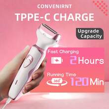 4 In 1 Electric Shaver Kit For Women Pink Painless Face Eyebrow Bikini & Body Hair Remover Rechargeable Grooming Set - Pink - View 3