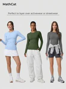 MathCat 3 Pack Women's Compression Shirt Long Sleeve Workout Tops Athletic Baselayer Quick Dry Gym Yoga Running T-Shirt - Đen, Trắng, Xanh da trời - Xem 8