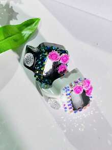 畅销款，镶嵌3朵水钻的戒指，单面柜台，中东水钻柜台，穆斯林水钻戒指柜台 - 多色 - 查看 7