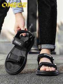 1 Pair Men's Summer Beach Sandals, New Wear-Resistant Outdoor Driving Casual Slippers, Non-Slip Hook And Loop Fashion Shoes - Black - View 16