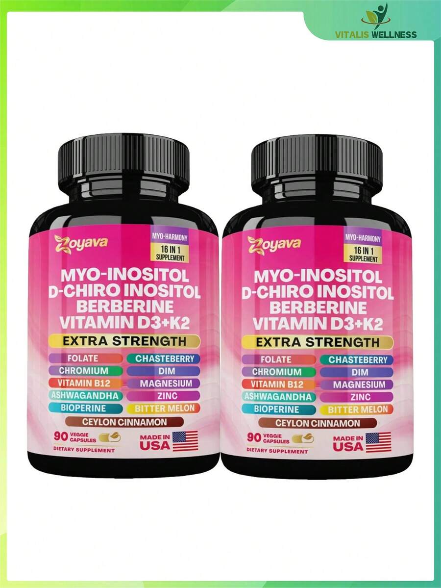 Zoyava Hormone & Cycle Support – Women's All-In-One Supplement With Myo-Inositol, D-Chiro Inositol & 13+ Active Ingredients – 90 Vegan Capsules – Made In USA - 2瓶 - 查看 1