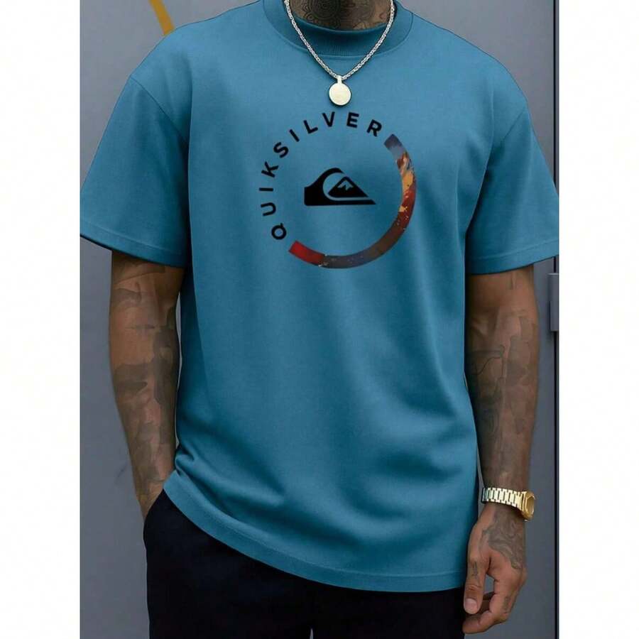 QuikSilver Men's Retro T-Shirt, 100% Cotton - Celeste - Ver 1