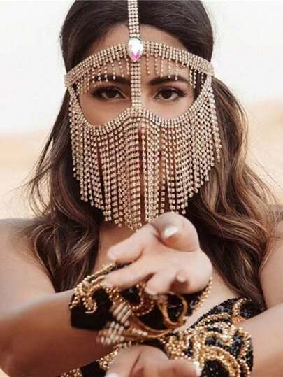 1pc Multi-Layer Rhinestone Tassel Mask, Luxury Party Decoration Accessory For Women