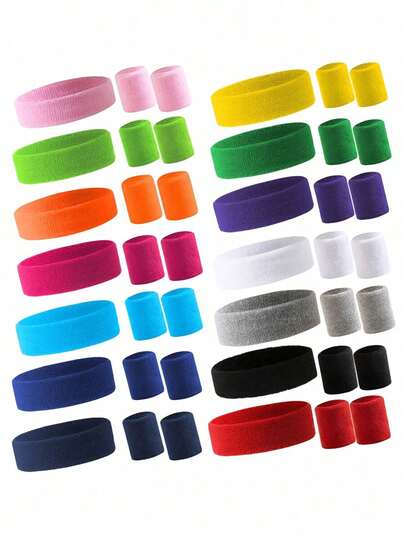 1 Set Outdoor Sports Headband And Wristband, Sweat-Absorbing Headband And Wristband, Sweat-Absorbing Headband For Running, Fitness, Solid Color Sweatband, Elastic Sweatband Suitable For Tennis, Basketball, Skipping, Running, Climbing, Cycling And Other Fitness Sports, Unisex