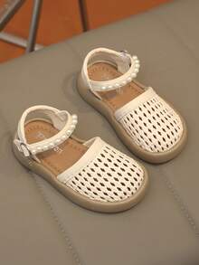 1 đôi dép xăng đan bít mũi kiểu retro cho bé gái, giày đi biển thoáng khí thời trang mùa hè mới, đế mềm chống trơn trượt. - trắng - Xem 4