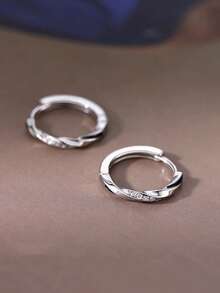 1 Pair S925 Sterling Silver Geometric Minimalist Hoop Earrings, Elegant Zirconia Spiral Earrings, Delicate Gift For Women - Multicolor - View 5