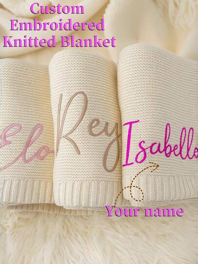 1pc Customized Personalized Letter Knitted Blanket | All-Season Baby Blanket, Embroidered Newborn Diaper, Christening Gift For New Parents, Support Custom Name Embroidery, Embroider Baby's Name, Personalized Crochet Blanket, Cozy Nursery Decor, Gift For New Moms