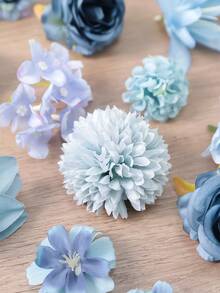 Zestaw 20/50 sztuk sztucznych kwiatów w odcieniach niebieskiego, idealny do dekoracji wnętrz, na Walentynki, jako prezent na ukończenie szkoły, jako dekoracja deserowa, jako dekoracja ogrodu, jako sztuczne kwiaty, jako dekoracja wiosenna, jako wazon ze sztucznymi kwiatami DIY - Niebieski - Zobacz 9