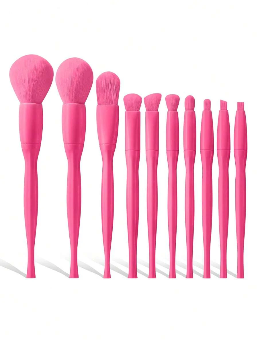 10件套化妆工具套装，包括：10支化妆刷套装 - 玫紅色 - 查看 1