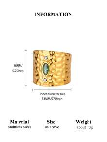 18K镀金不褪色立方氧化锆绿蓝色复古宽版不锈钢戒指，适合女士参加派对、婚礼、度假等场合佩戴，是送给女儿、母亲、闺蜜的绝佳礼物。 - 彩色 - 查看 15