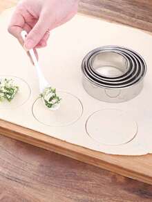 Bộ 5 khuôn bánh bao/bánh há cảo tròn bằng thép không gỉ - Vòng khuôn có thể thay thế, thích hợp làm bánh ngọt, bánh quy tại nhà, dễ vệ sinh, bền chắc, lý tưởng cho người nội trợ. - Bạc - Xem 2