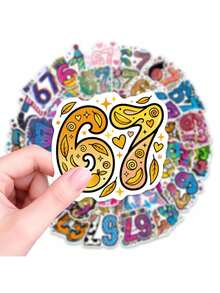 50张趣味6/7贴纸套装，剪贴簿美学贴纸，表情贴纸卡，6/7张有趣贴纸，防水乙烯基贴纸，适用于瓶子、电脑、笔记本电脑、手机、行李箱、笔记本、冰箱等。 - 彩色 - 查看 4