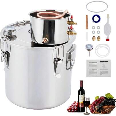 2 Pots Alcohol Still Kit Complete With Thermometer, Water Pump & Copper Condenser, Stainless Steel Alcohol Distiller Home Brewing Kit For Whisky, Brandy, Essential Oil