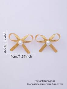 1 Pair Of Irregular Bow Earrings With Sweet And Cool Metal Earrings Suitable For Women's Daily Life (No Gift Box) - Multicolor - View 4