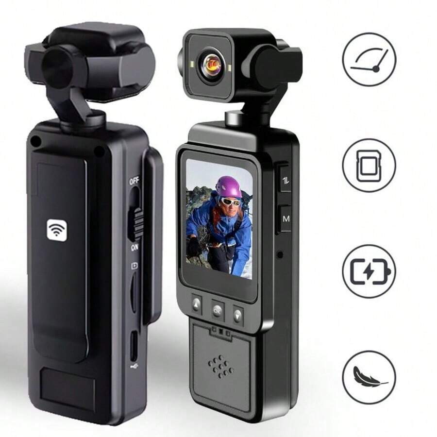 Cámara de acción de bolsillo 1080P, adecuada para deportes al aire libre en el hogar, esquí, ciclismo, senderismo, cámara deportiva portátil, pantalla de 1.54 pulgadas, grabador de video HD WIFI, rotación de 360°, cámara para blogs, cámara para vlogs, visión nocturna infrarroja, aplicable para grabación de video, toma en primera persona, grabación de , etc. (1000 mAh) - DV01 - Ver 1