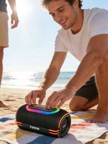 MOREKA Portable Bluetooth Speaker, 12W Subwoofer, 2000mAh Battery For Long Playtime, USB Charging, Color Changing LED Light - Black - View 8