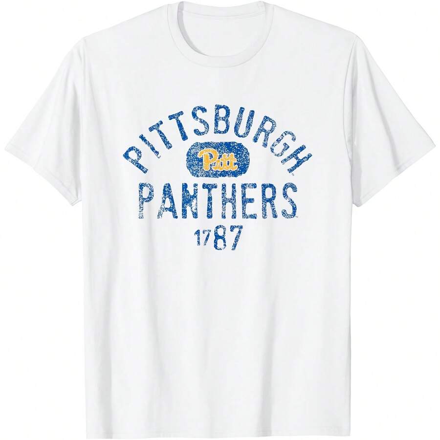Pittsburgh Panthers 1787 Vintage Logo T-Shirt All Seasons,220g Pure Cotton Single-Sided Printed Crew Neck Short-Sleeved T-Shirt,Unisex Top,Base Layer - 顏色5 - 查看 1