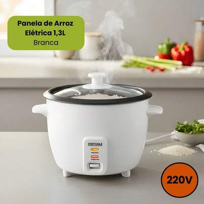 Panela Elétrica de Arroz com Tampa de Vidro 1,3L 220V/127V Aquecimento Automático - Branca