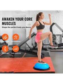 Half Exercise Ball Trainer, 23 Inch Balance Ball Trainer, 660 Lbs Capacity Stability Ball, Yoga Ball With Resistance Bands And Pump, Strength Fitness Ball For Home Gym, Full Body Workouts, Blue - Blue - View 2