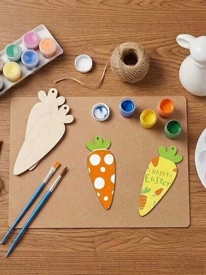 10pcs Large Easter Theme Carrot Shaped Wooden Blank Crafts, Including 5pcs Wooden Pieces + 5pcs Hanging Ropes, Handmade Carrot Shaped Creative Wooden Holiday Gifts, Home Hanging Decor - Holiday Pendants, Ornaments