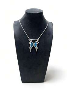 1 pieza Collar con colgante con forma de mariposa de mármol y patrón de turquesa, colgante de tono plateado, collar de mujer elegante y lujoso - Turquesa - Ver 1