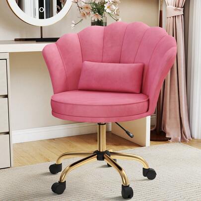Nalupatio Office Chair, Vanity Swivel Chair, Petal Backrest,With Velvet Padding Pillow,Adjustable Height, For Home Office, Study, Bedroom,120kg Load Capacity