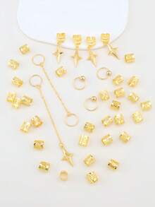 39件套时尚个性化发圈，星形流苏发饰，适合开斋节、送礼、休闲和正式场合 - 金色 - 查看 4