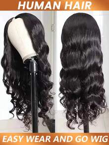 180% Density Natural Glueless V-Part Long Wavy V-Part Half Wig, Upgraded Glueless U-Part Wig, Full Head Clip-In Hair Extensions - Natural Black - View 5