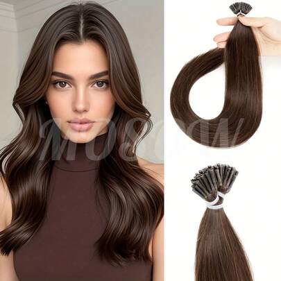 30g Human Hair I Tip Hair Extensions Real Natural Straight Hair Pre-Bonded, Micro Link & Micro Ring Style for Women, Ideal for Daily Hairstyles and Christmas