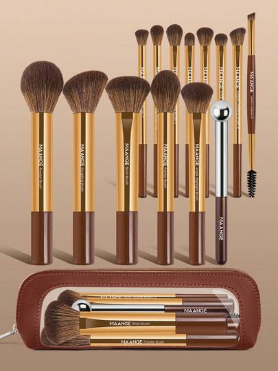 MAANGE 1/13/14/15pcs Aluminum Alloy Professional Makeup Brush Set, Made With High-Quality Synthetic Bristles, Including Foundation Brush, Powder Brush, Blush Brush, Concealer Brush, Contour Brush, Nose Brush, Eyeshadow Brush, Eyeliner Brush, Eyebrow Brush, Detail Brush, Highlighter Brush, Suitable For Ladies And Girls For Daily Makeup And Travel, An Excellent Makeup Brush Set Gift