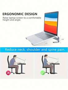 1pc Aluminum Laptop Stand, Ergonomic Design, Detachable, Available In Silver And Black - Multicolor - View 6