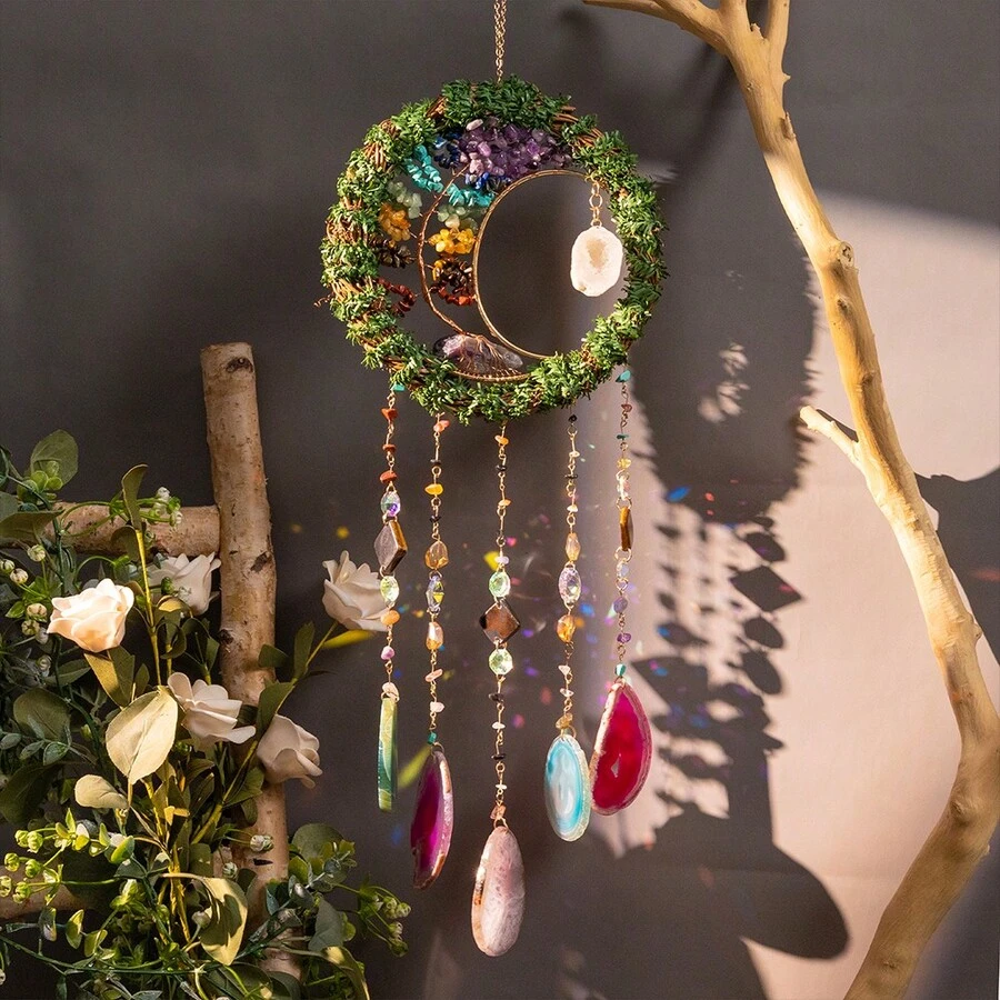 Dreamcatcher, Suncatcher, New Pebble Agate Woven Tree Of Life Wind Chime, Nordic Crafts, Room Living Room Decoration, Pendant, Ornament, Christmas, Graduation, Valentine's Day, Wedding, Birthday Gift - Top Choice - 1PC - 查看 1