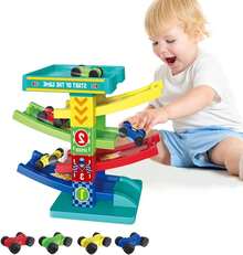 LHChan Pistas de Carros Rampas para Niños, Pista de Carreras con 4 Mini Coches, Juguetes Educativo para Niños de 3 4 5 6 7 Años, Regalo de Navidad Cumpleaños para Niño y Niña - Multicolor - Ver 1