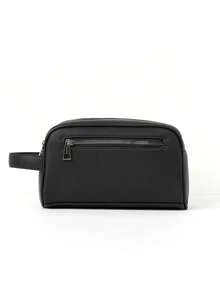 HOVI'S Men's Black Plaid Textured PU Leather Clutch Bag - Dual Zipper Design Wrist Strap, Large Capacity For Phone & Daily Items, Business Casual, New Year & Valentine's Day Gift - Black - View 3