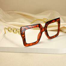 3pcs Oversized Vintage Reading Glasses, Chain Designed Temples, Comfortable Premium Quality Ladies Readers - Half-frame Leopard Print + Leopard Print + Light Bean Curd - View 5
