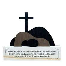Placa Ressurreição de Jesus Enfeite Jesus Cruz Decoração de Páscoa Ressurreição Placa Religiosa - Preto - Visão 6
