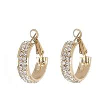 Pair Of Fashionable Hoop Earrings With High-End Feel, Versatile And Unique Earrings, Gold Full Diamond Wide Version Ear Clips, Light Luxury Sparkling Diamond High-End Earrings, Suitable For Daily Life, Banquets/Parties, Weddings, Travel, Vacations, Music Festivals, Beaches, Celebrating Festivals And Other Occasions, Perfect Valentine's Day Gift, Gift Earrings - 金黃色 - 查看 4