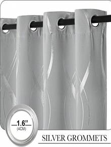 1pc Luxury Embossed High Blackout Curtain, Metal Rings Top Design, Thick & Warm For Winter, High Blackout For Summer - Light Grey - View 2