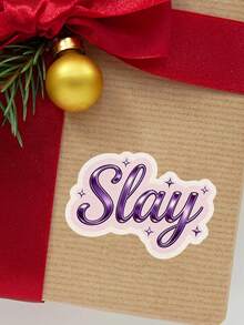 1pc "Slay With Fun" Bold Purple Text Design Sticker, Suitable For Laptop, Water Bottle, Notebook And Helmet - Multicolor - View 11
